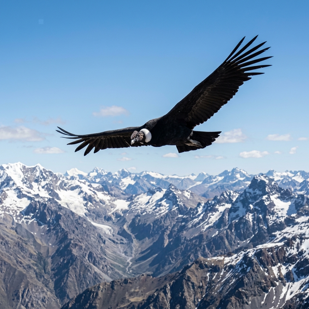 Andean Condor soaring over the Andes mountains