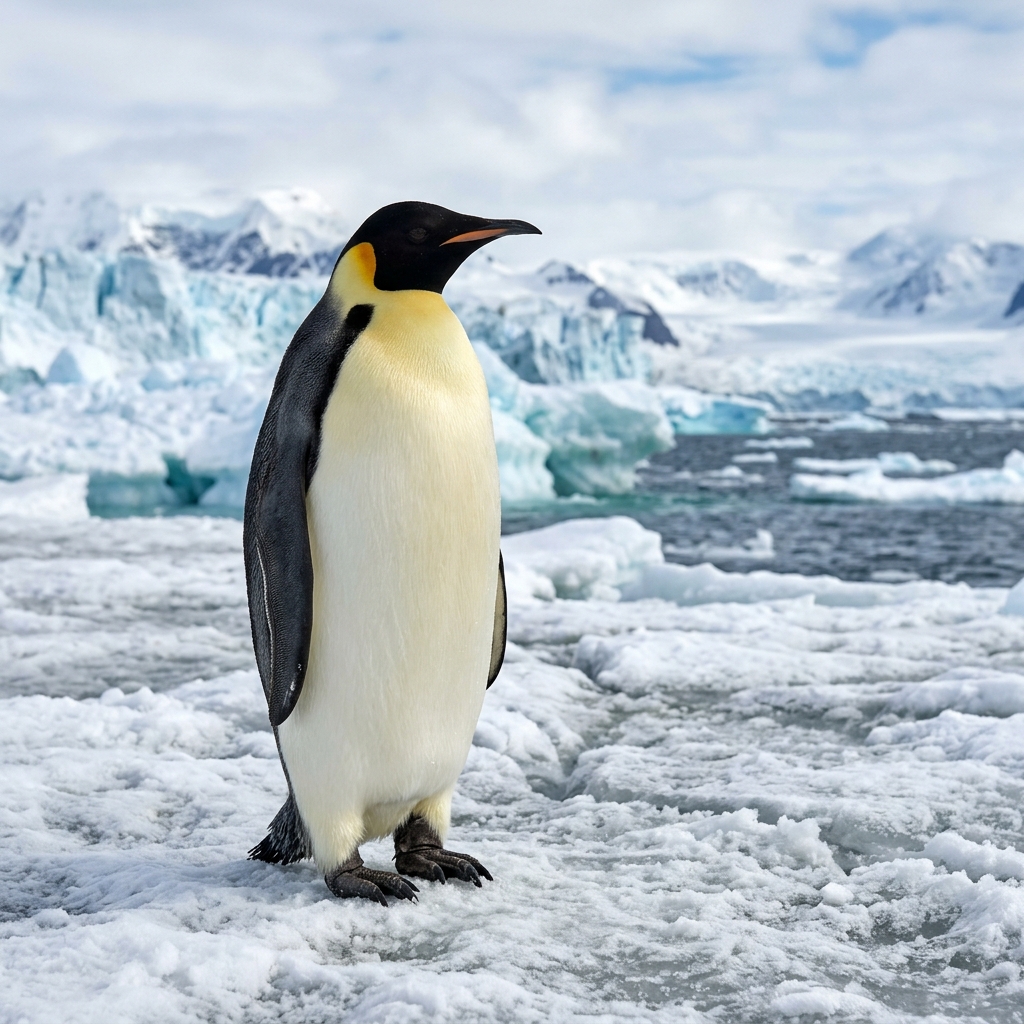 Emperor Penguin standing on Antarctic ice