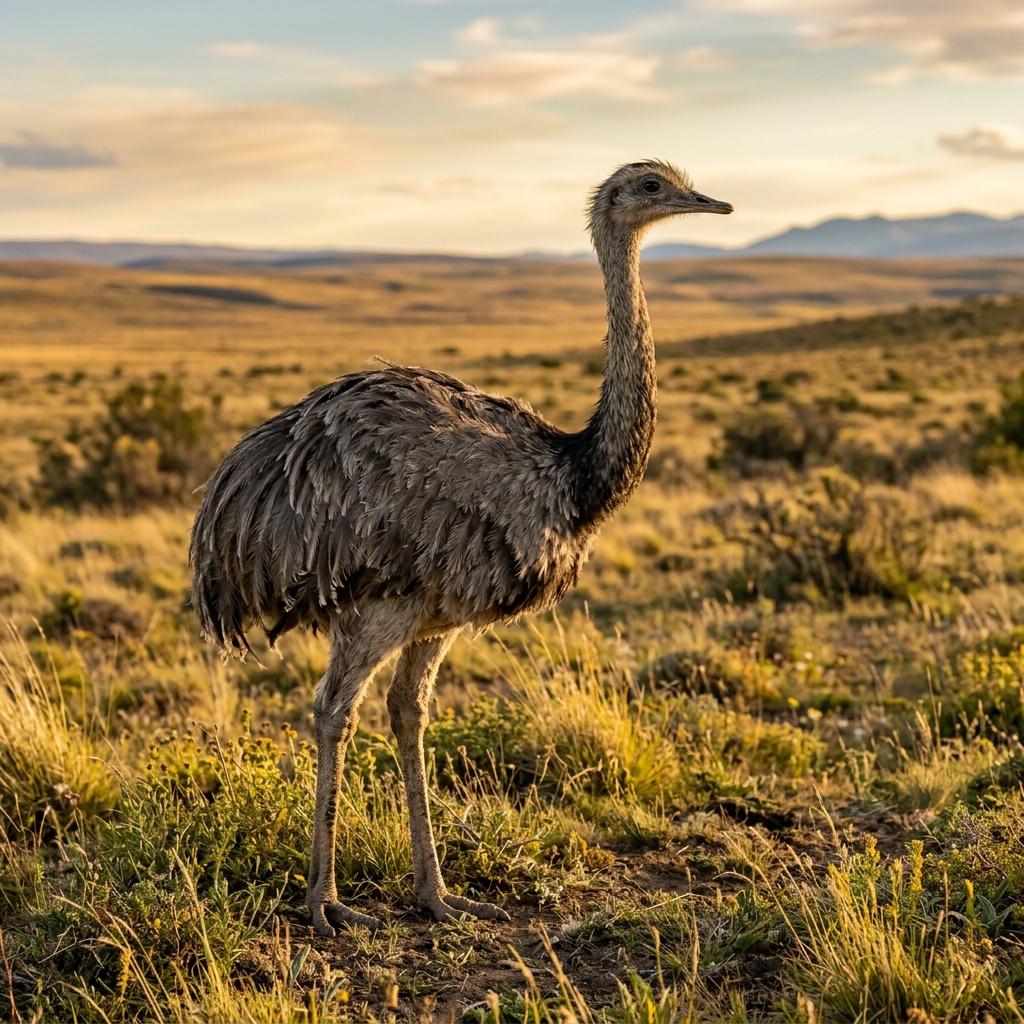 Greater Rhea standing in South American grassland