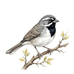 Black-throated Sparrow — watercolor illustration