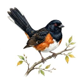 Eastern Towhee — watercolor illustration