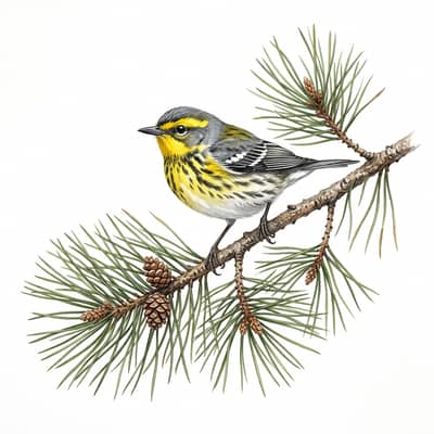 Grace's Warbler — watercolor illustration