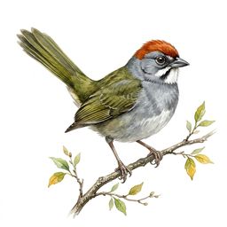Green-tailed Towhee — watercolor illustration