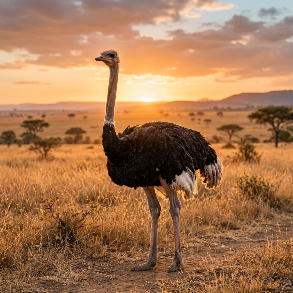 Ostrich standing tall in African savanna