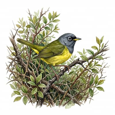 MacGillivray's Warbler — watercolor illustration