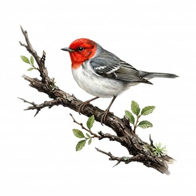 Red-faced Warbler — watercolor illustration