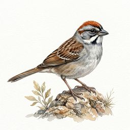 Rufous-crowned Sparrow — watercolor illustration