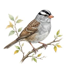 White-crowned Sparrow — watercolor illustration