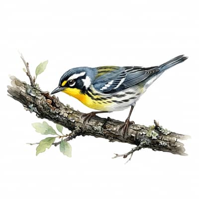 Yellow-throated Warbler — watercolor illustration